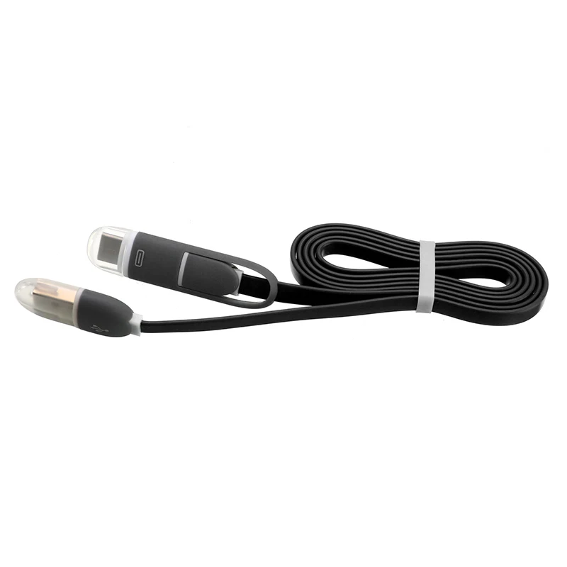 Черный 2 в 1 USB кабель мульти Быстрая зарядка микро USB кабель 2 в 1 мобильный телефон usb type C кабель для iPhone samsung Xiaomi - Цвет: Черный