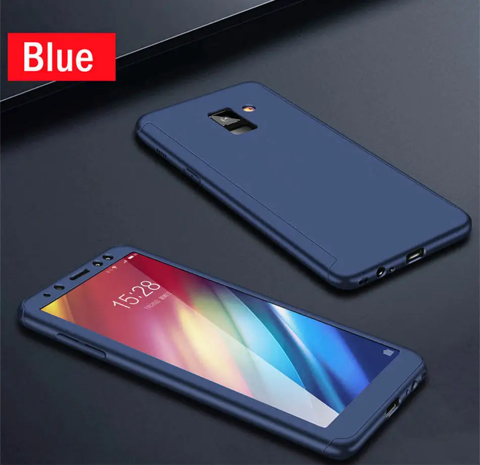 Blue 360 Защитный чехол для samsung Galaxy a50 a30 a10 m10 m20 полное покрытие со стеклом для samsung a3 a5 a7 a6 a8 plus a9 a7 - Цвет: Blue