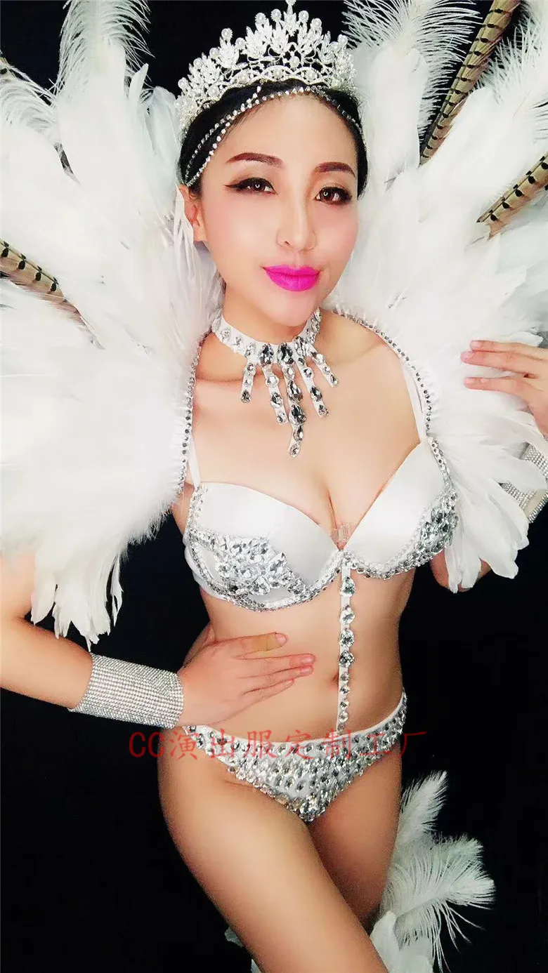 2020 Women New Nightclub Sexy Female Open Party DJ DS Feather Back Set Dancing Performance Costume Party Celebration