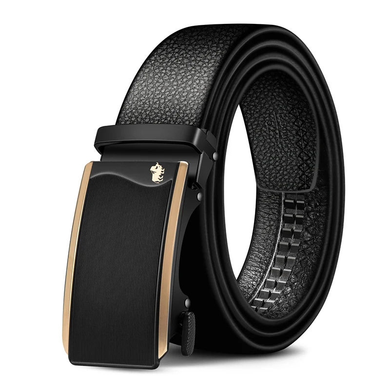 N71482-1B BISON DENIM Genuine Leather Men Belt Luxury Black Strap Automatic Buckle Belt for Male Original Natural Cowskin Belts N71482 - Color: N71482-1B