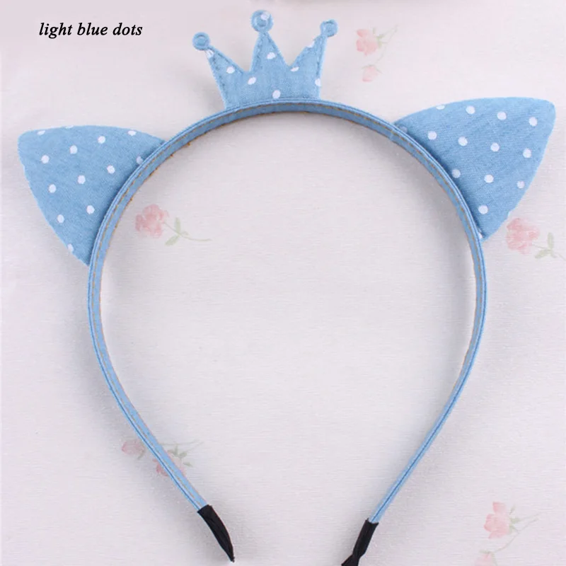 

New Fashion Blue Jeans Crown Cat Ears Hairbands Girls Denim Cloth Headbands Kids Hair Accessories Wholesale