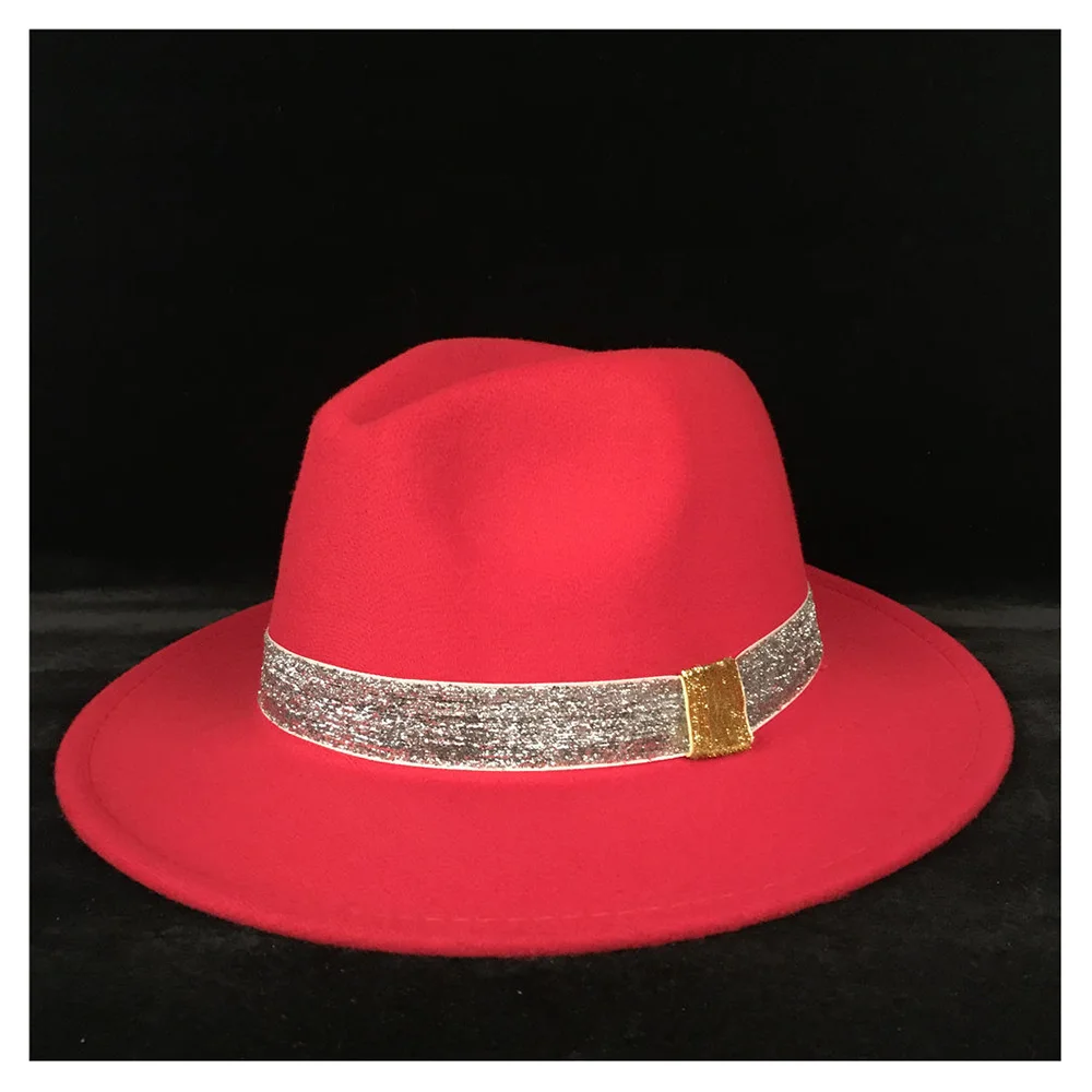 Red Женская Мужская шерстяная шляпа Chapeu Feminino Fedora Шляпа Laday фетр чародей церковь кепки душ волшебник шляпа большой размеры - Цвет: Red