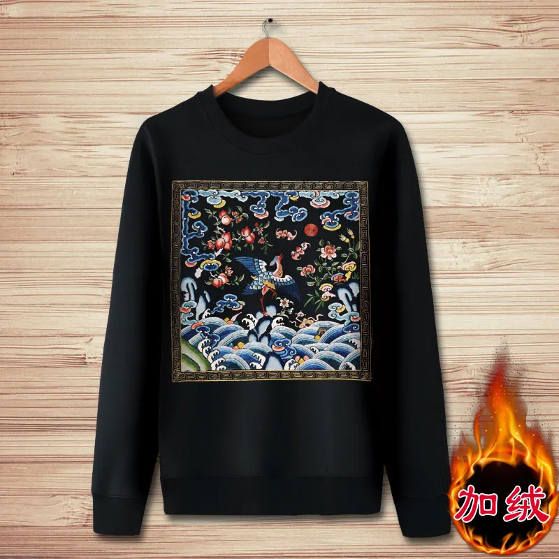 

Chinese national style exquisite retro printing fashion casual pullover hoodies Autumn&Winter quality oversized sweatshirts men