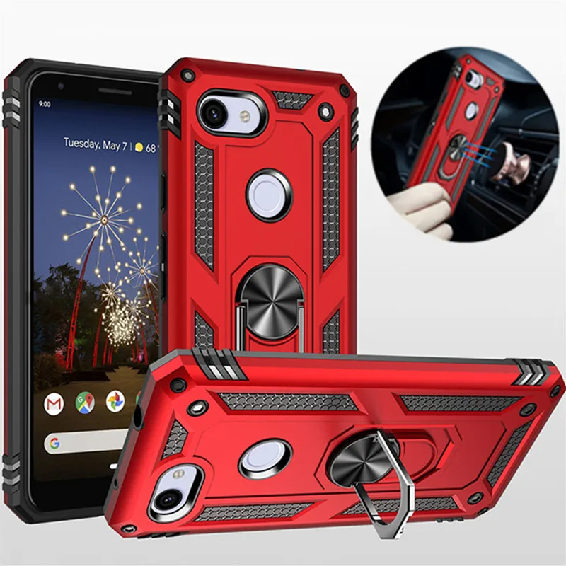 

For Google Pixel 3A XL Case Shockproof Armor Rubber Silicone Hard PC Case for Pixel 3A 3AXL Magnetic Ring Stand Holder Cover