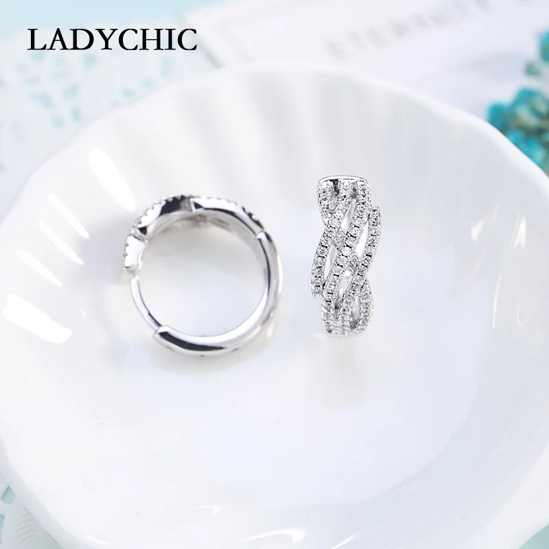 Женские винтажные серьги-кольца с цирконом LADYCHIC витые Серьги серебряного цвета