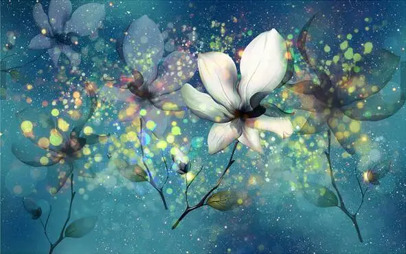 3D фрески на заказ прозрачный красивый цветок мечты под синими бликами обои для