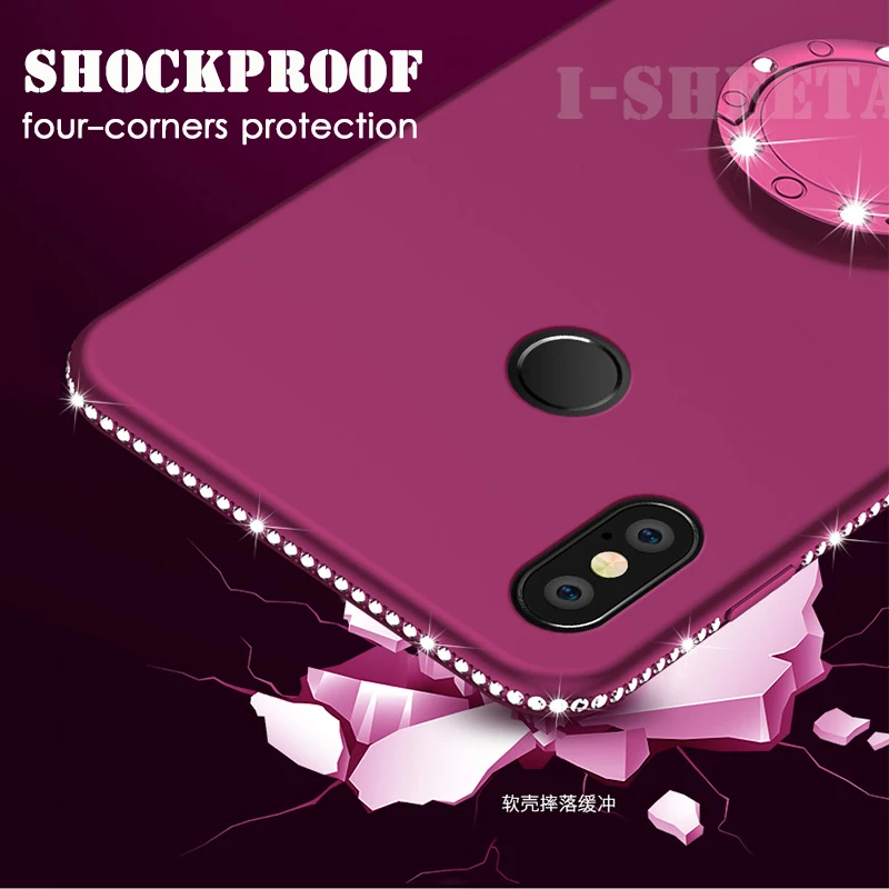 360 Magnetic Ring Holder Stand For Xiaomi Mi A1 A2 8 9 SE Lite Soft TPU Case Cover Redmi Note 7 5 6 Pro 6A 3D Diamond Frame |