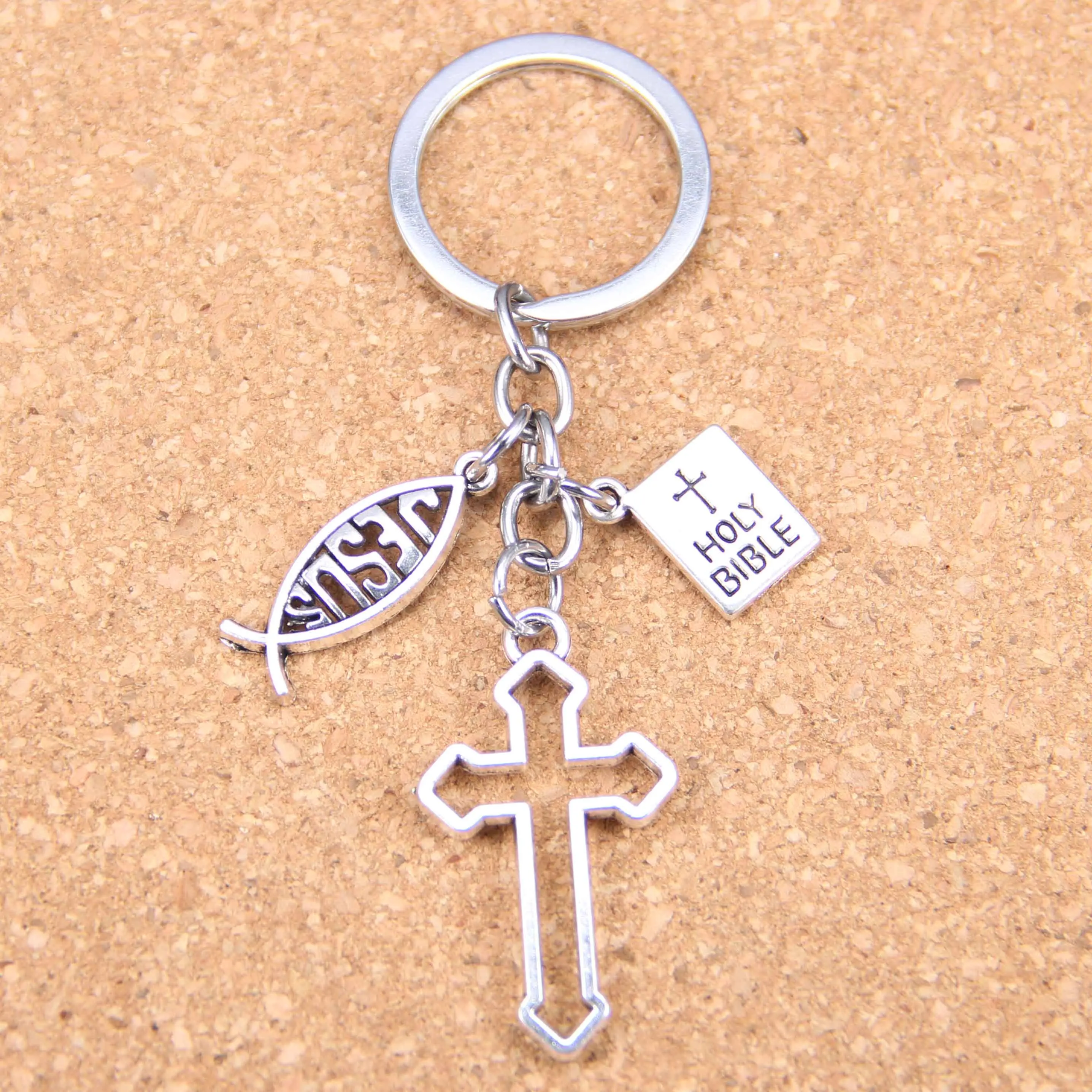 

100pcs New Fashion DIY Keychain jesus cross book holy bible Pendants Men Jewelry Car Key Chain Souvenir For Gift