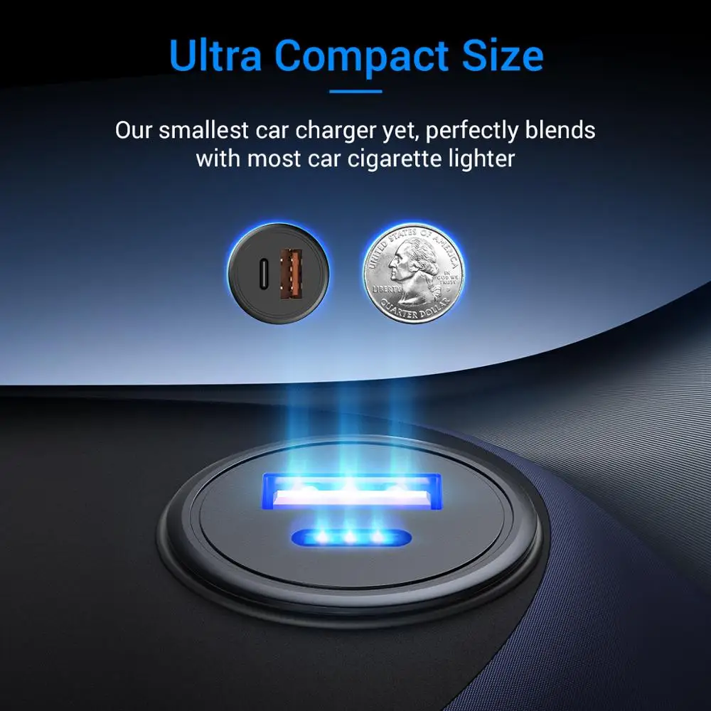 Автомобильное зарядное устройство FIVI с двумя USB разъемами 30 Вт PD 3 0 и QC для iPhone X/Xs/Xr