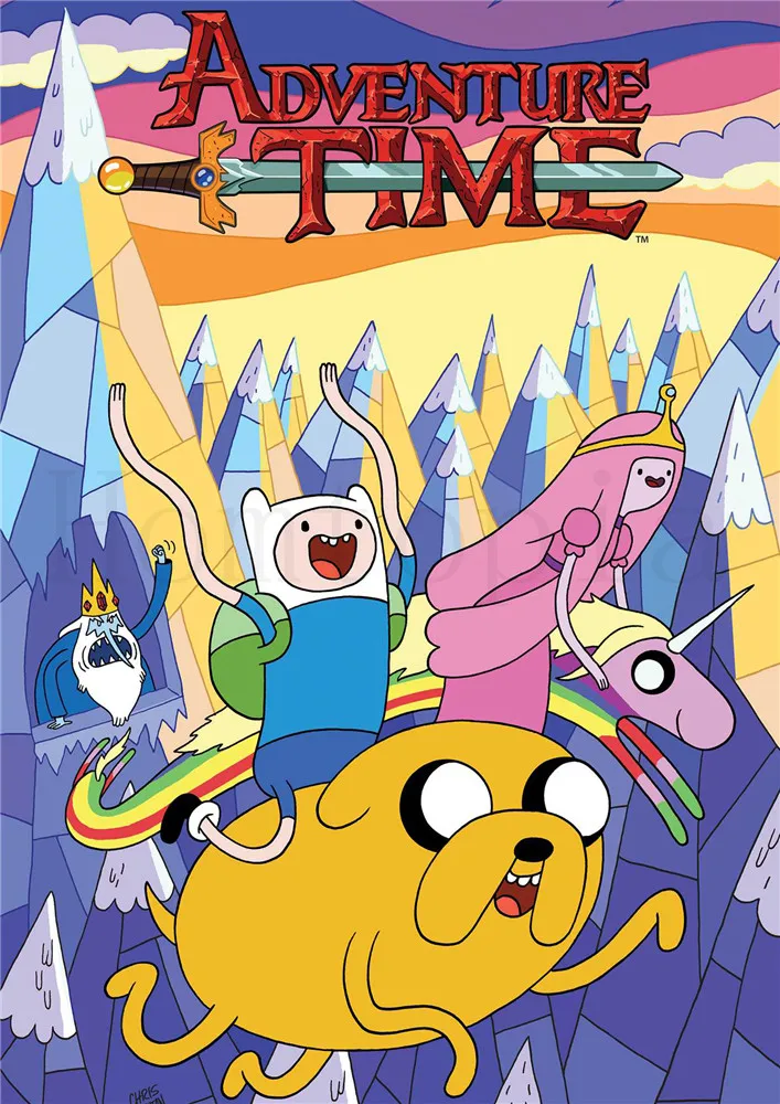 Adventure Time постеры, Мультяшные настенные наклейки, белая бумага с покрытием, принты для украшения дома, гостиной, спальни, бара, домашнего искусства, бренд