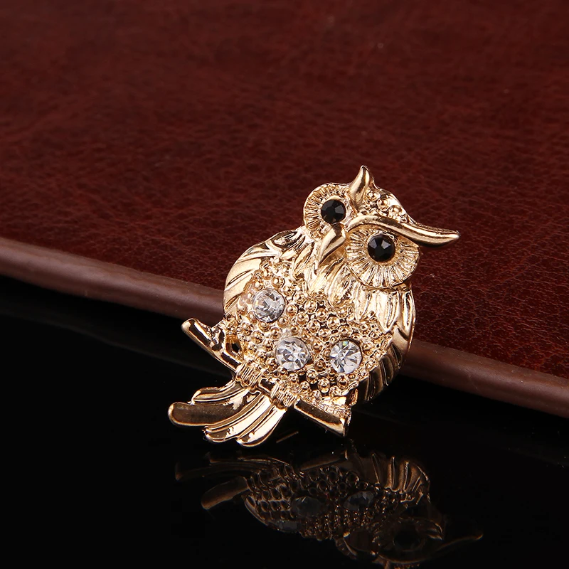 Elegant Rhinestone Owl Brooch Pins Golden Crystal Animal Craft Bird Jewelry for Women Breastpin Dress Decoration | Украшения и