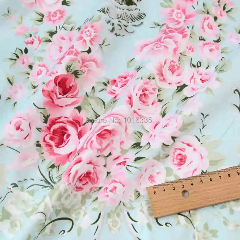 Новинка 160 см ширина светло-голубой Винтажный Розовый цветочный 100% саржевый