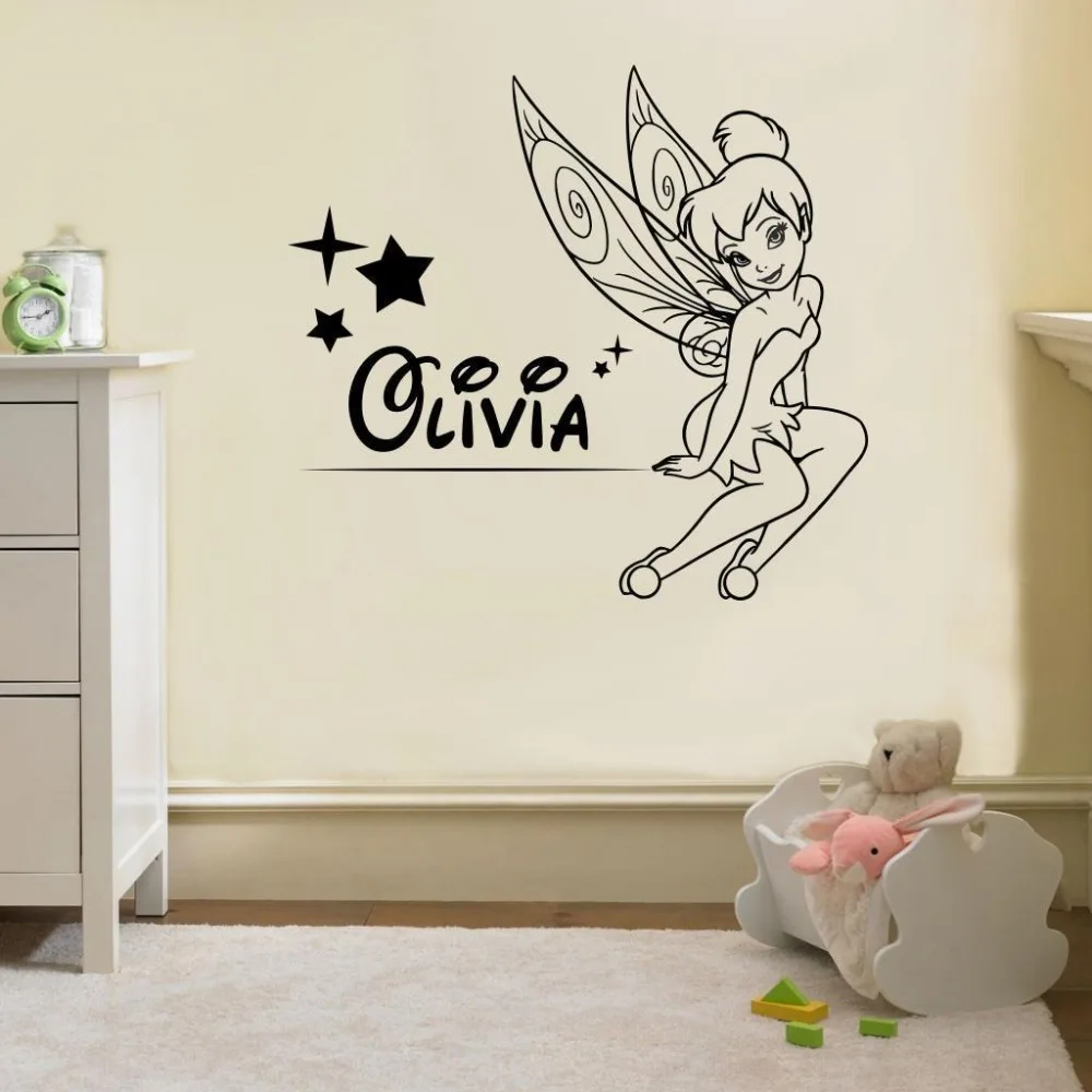 Виниловая настенная наклейка Tinkerbell с именем на заказ декор для детской комнаты