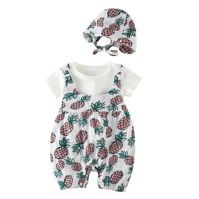

Newborn Baby Bodysuits Girls Summer Pineapple Print Cute Infant Newborn Body T-shirt Bib pants Suit Sunsuit Overall