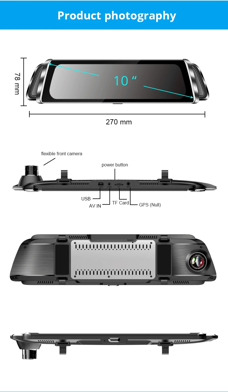 Bluavido 1" полный экран 1080P зеркало заднего вида DVR с 720P камера заднего вида WDR видеорегистратор ночного видения двойной объектив Автомобильный видеорегистратор