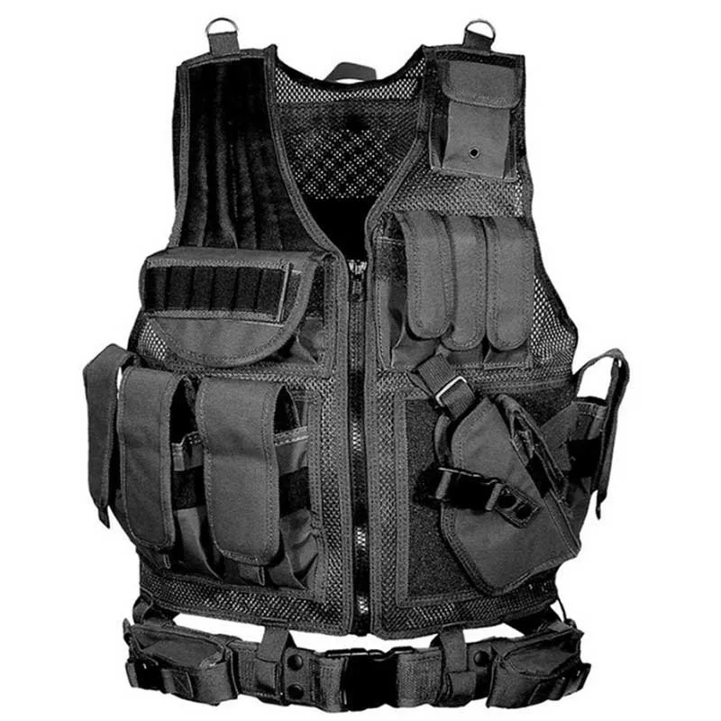 Black Полицейский военный тактический жилет Wargame Body Armor спортивная одежда Molle штурмовой страйкбол Пейнтбол Перевозчик Strike жилет с кобурой - Цвет: Black