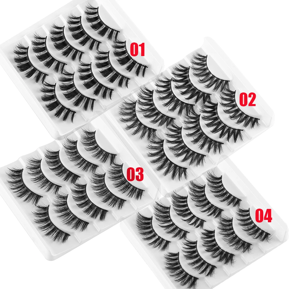 5 Pairs/Pack 3D Mink Hair False Eyelash Thick Cross Wispy Charming Eyelashes Handmade Long Fluffy Eye Makeup Lashes | Красота и
