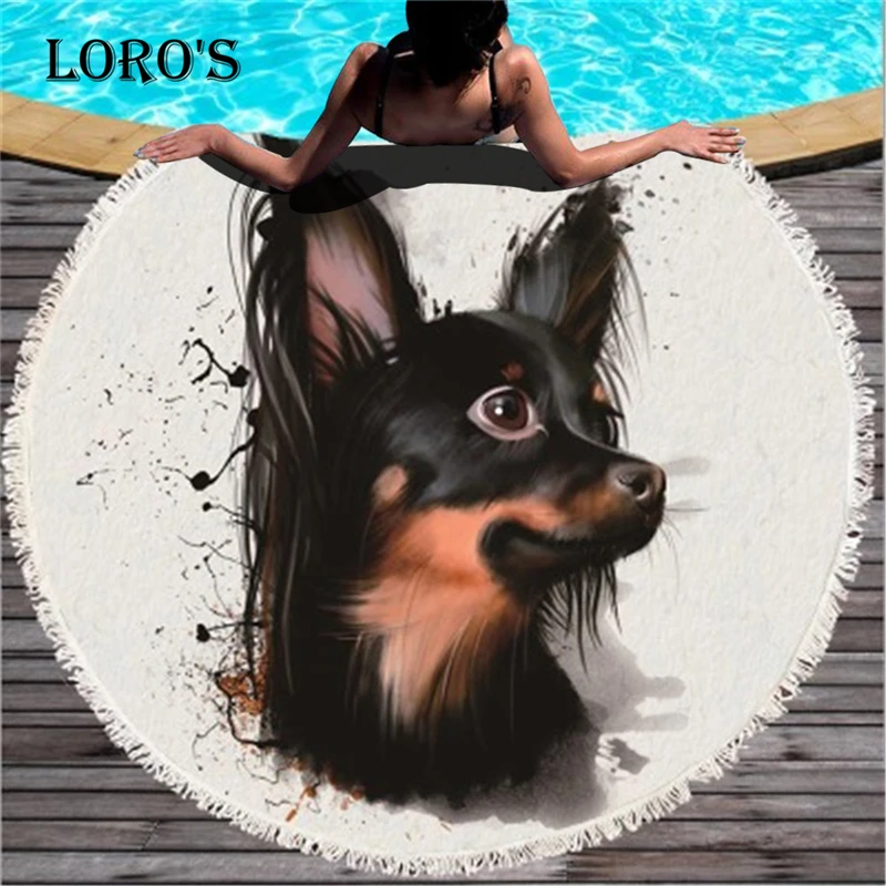 Милое пляжное полотенце с рисунком собаки HD круглый коврик из микрофибры