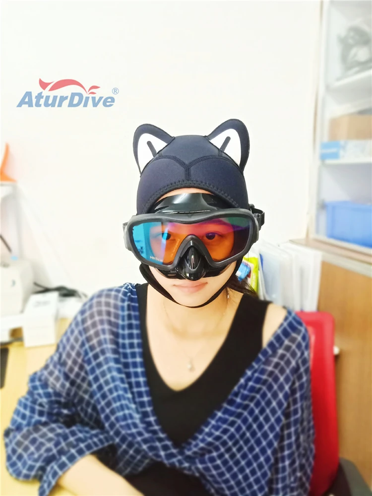 AturDive 3 мм теплая Неопреновая шляпа для подводного плавания с животным принтом, капот для подводного плавания, кепка для ныряльщиков, шлем для кошек, много цветов