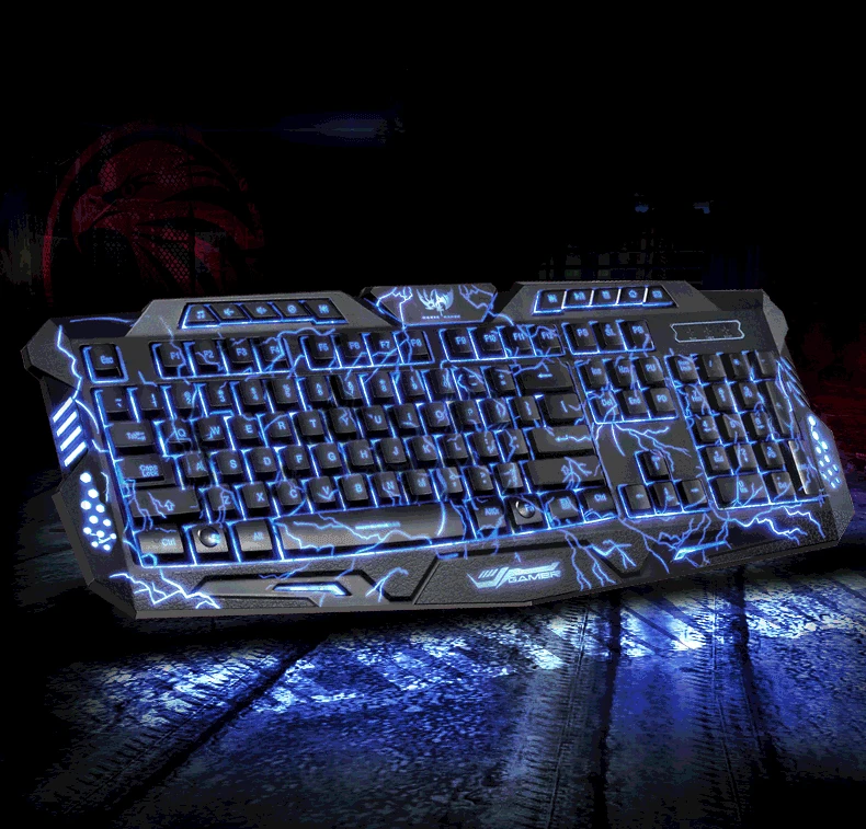 STORM рождения Подсветка клавиатура светодиодный 3-Цвет USB Проводная клавиатура с эффектом разрыва и трещин; Цвет Фул дыхание Водонепроницаемый компьютер трещины игровая клавиатура