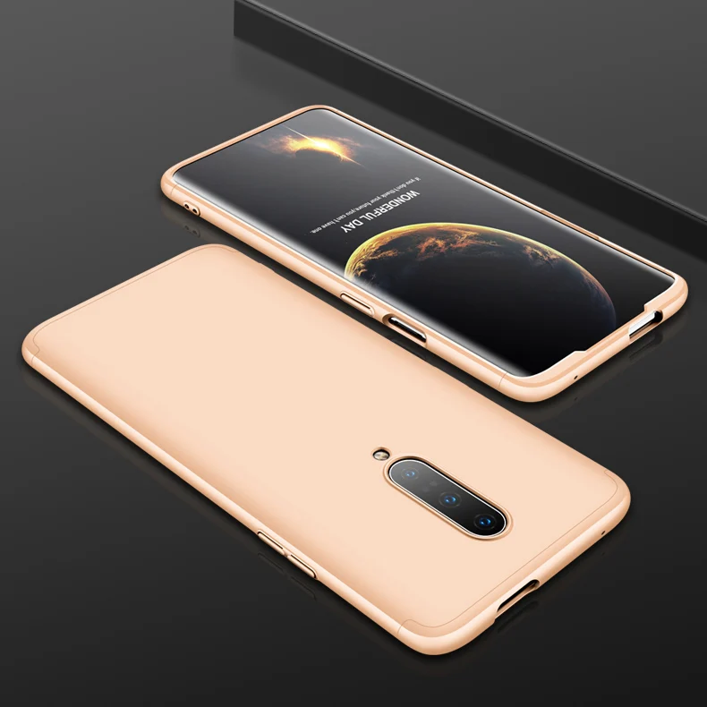 GKK, чехол для Oneplus 7 7t pro, чехол 360, полная защита, ударопрочный, матовый, Жесткий ПК, 3 в 1, для Oneplus 7 7t pro, чехол - Цвет: Gold