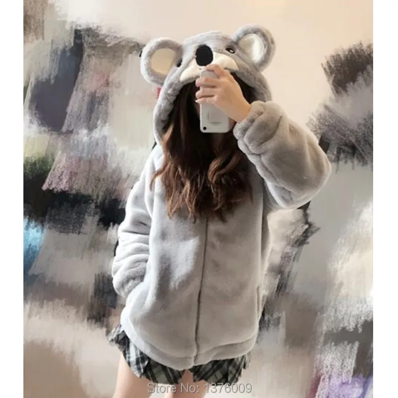 Japanese Kawaii Koala Ear Hoodie - Harajuku Lolita Style Plush Zip-Up Sweatshirt for Women image 4