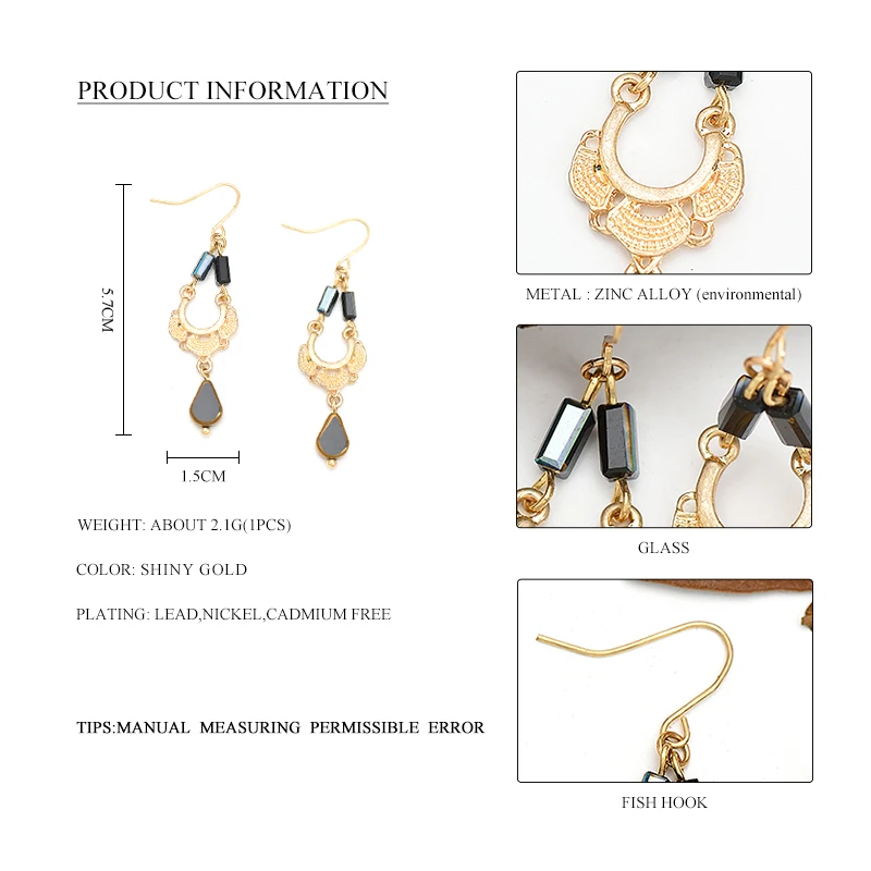 Женские Винтажные висячие серьги с текстурой золотые из цинкового сплава