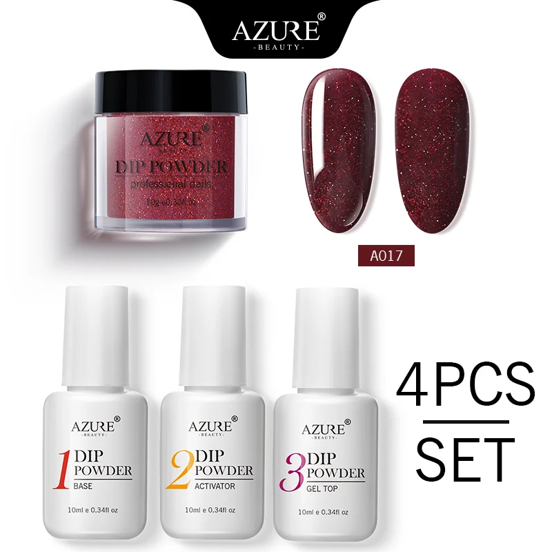 17 Azure Beauty 4Pcs/Lot Dipping Powder Base Nail Coat Set Shiny Glitter Dip Powder Gradient Color Powder Kits Top Gel Activator - Цвет: 17