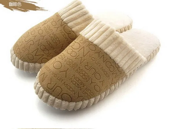Зимние домашние тапочки; женские и мужские мягкие домашние шлепанцы; теплые домашние тапочки с хлопковой подкладкой для влюбленных; домашняя теплая обувь для спальни - Цвет: Coffee