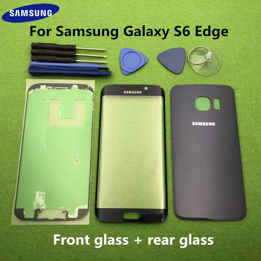 Передний экран стеклянный объектив для Samsung Galaxy S6 Edge G925 SM-G925F задняя крышка аккумулятора дверь задняя крышка корпус+ стикер инструменты