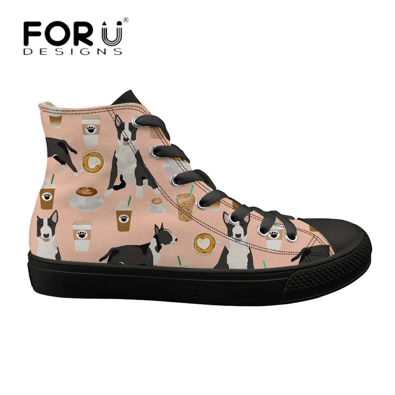 FORUDESIGNS/Женская Вулканизированная обувь с принтом Бультерьера, милые животные, высокие холщовые туфли, повседневная женская обувь для девочек, на шнуровке, легкие кроссовки