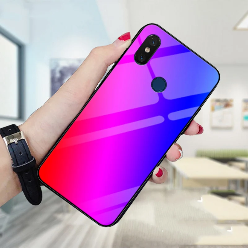 5 84 &quotсплошной цвет для xiaomi mi A2 lite чехол градиент закаленное стекло A2lite телефона