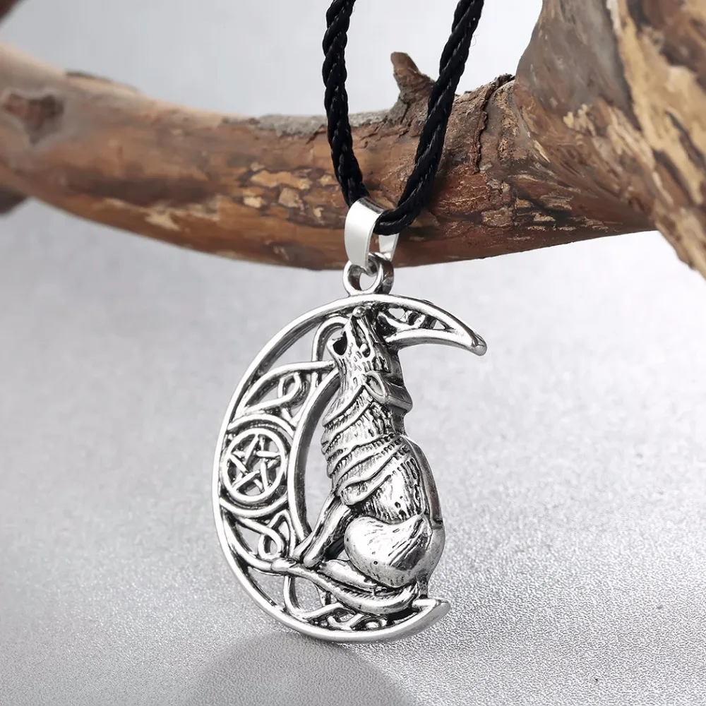 

Nostalgia WICCA Wolf Amulet Crescent Moon Pendant Necklace Pagan Wiccan Men Pentagram Women Accessories Talisman Jewelry