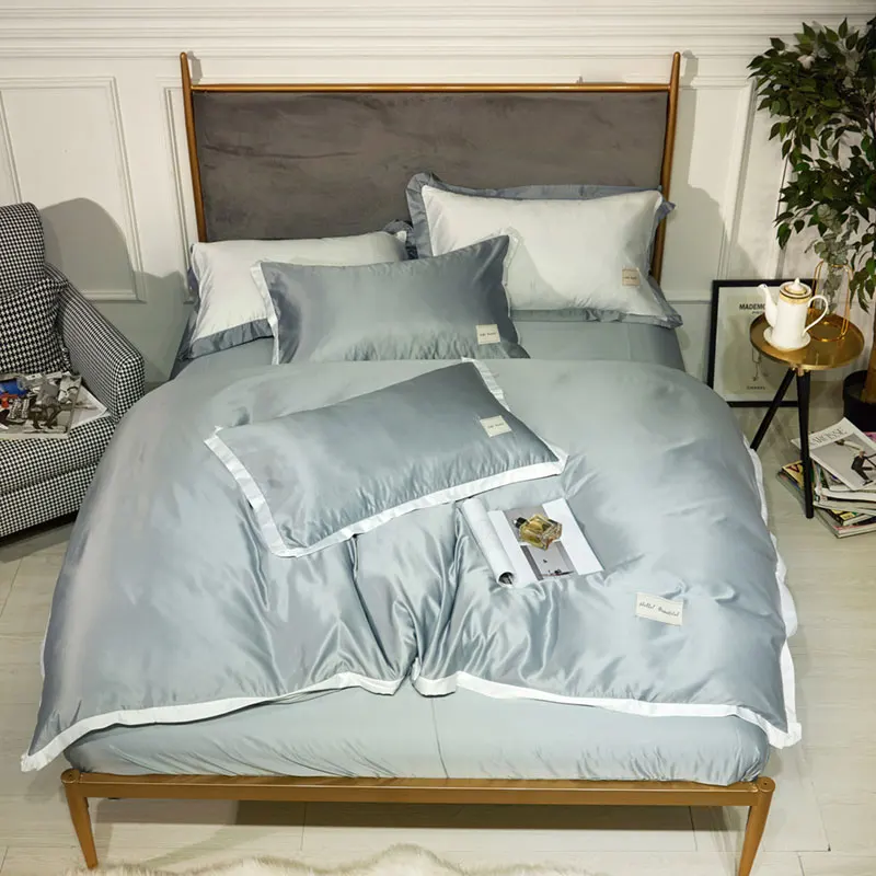 100% Washed Cotton Duvet Cover Set 4 Piece Soft Bedding with Buttons Closure. Solid Color Pattern Queen Size | Дом и сад