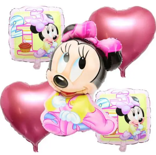5 шт./компл. Минни Маус + площади воздушные шары розовый форме сердца день рождения