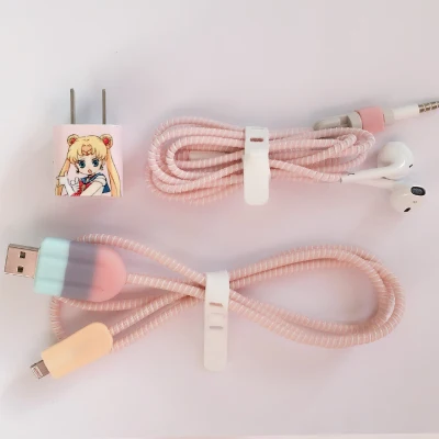 style6 Кабель намотки мультфильм USB протектор для кабеля передачи данных набор с наклейки для зарядного устройства Спиральный шнур протектор для iphone - Цвет: style6