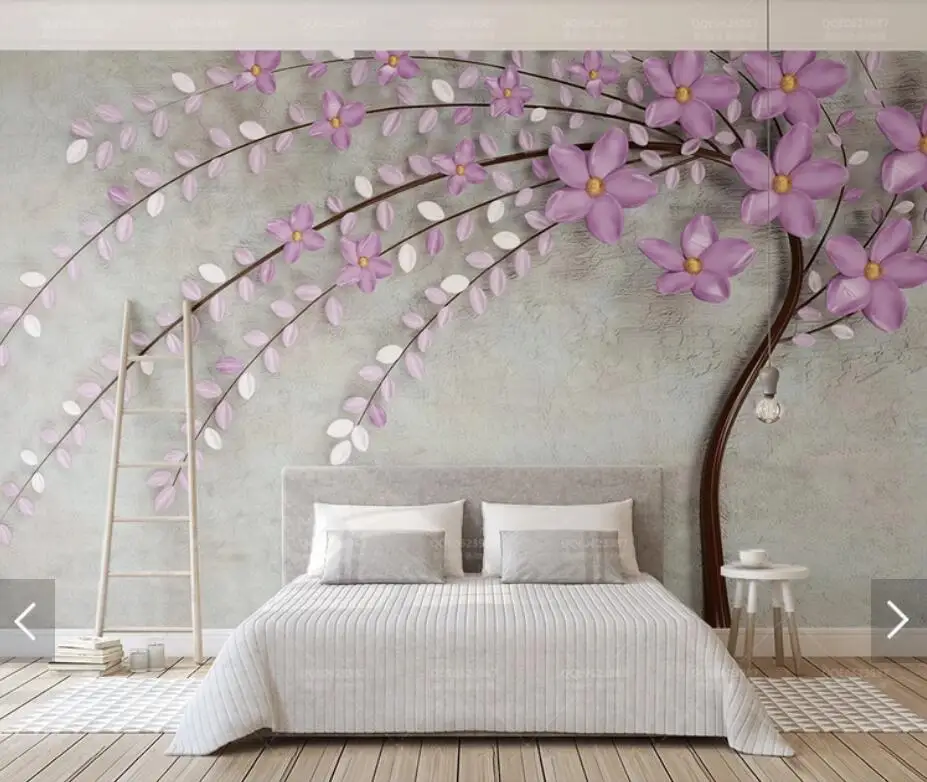 

Purple Flower Tree Mural Wall Papers for Walls 3 D Mural Wallpaper for Bedroom TV Backdrop Photo Wallpaper Contact Paper Floral