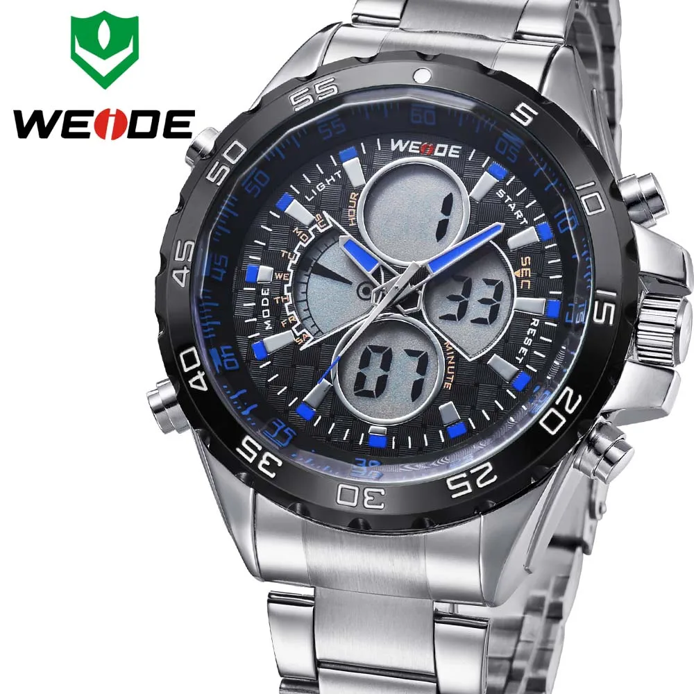 steel blue Weide оригинальные мужские противоударные водонепроницаемые электронные часы, кварцевые мужские спортивные часы с ЖК-дисплеем, хронограф, белые, relogio automatico masculin - Цвет: steel blue