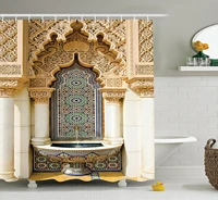 moroccan decor shower curtain vintage building design polyester fabric bathroom shower curtain set with hooks