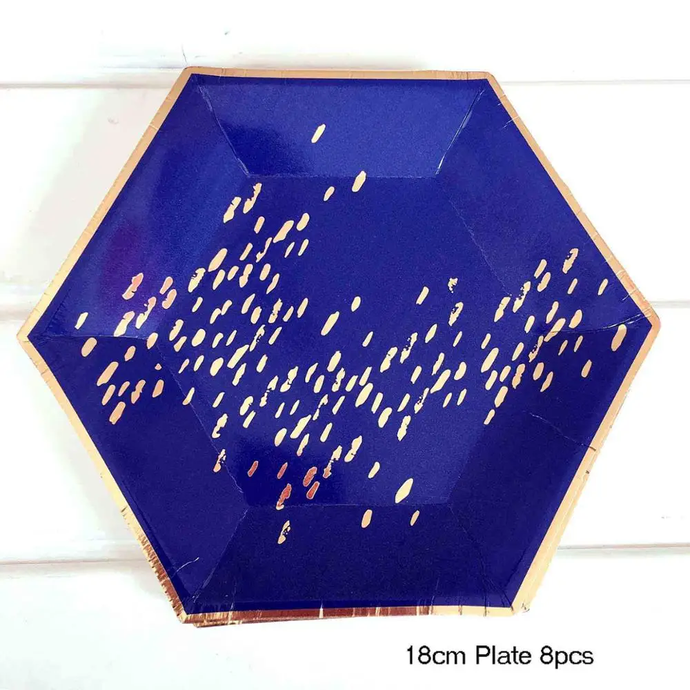 18cm Plate 8pcs Розовое золото в полоску День рождения Бумага тарелки/стакана/салфетка День рождения украшения для взрослых, для девочек и мальчиков одноразовая посуда соломы - Цвет: 18cm Plate 8pcs