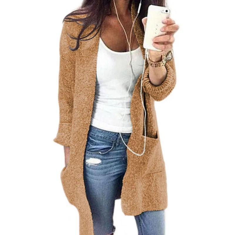 HEFLASHOR 2019 Cotton Solid Cardigan Long Sleeve Knitted Sweater Women Open Stitch Casual Sweters Invierno Loose Mujer |