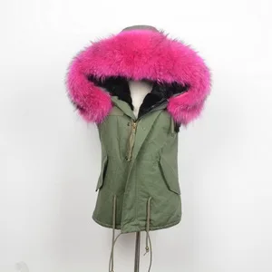 Pink Fur Jancoco Max зеленый жилет черная подкладка с настоящим воротники из меха енота куртка женская зимняя теплая куртка-парка /розничная S1735 - Цвет: Pink Fur