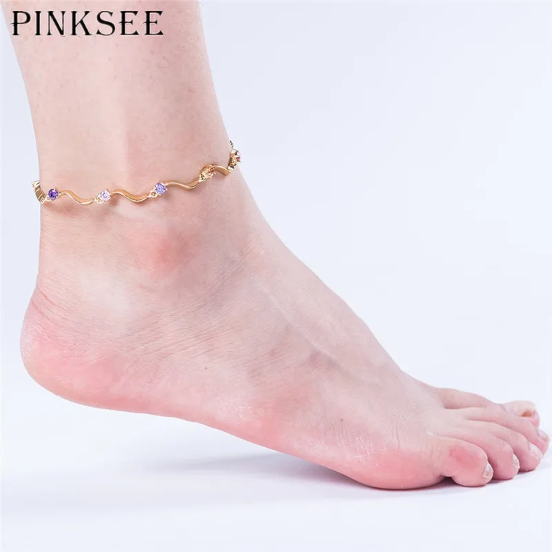 Pinksee новые модные женские туфли Jewelry Ножные браслеты кристалл очарование
