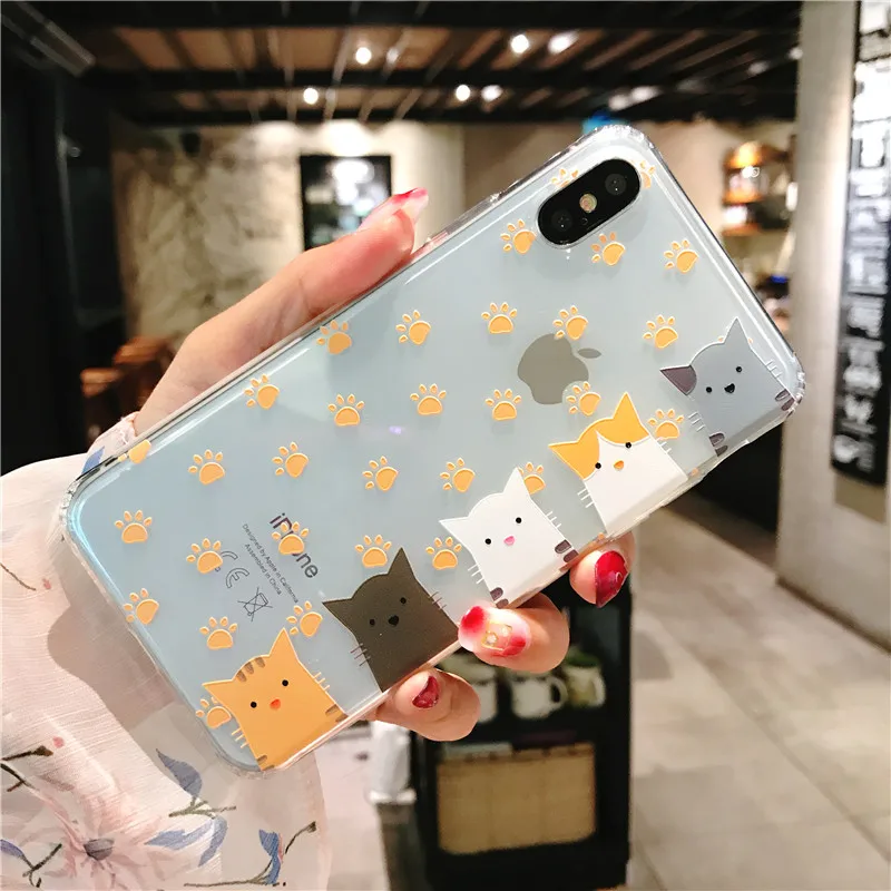 Прозрачный чехол для телефона с изображением милого котенка и из ТПУ iphone8 7 6 6S PLUS X