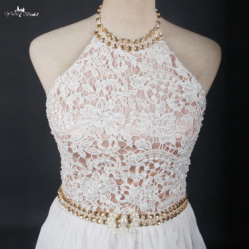 Шифоновое свадебное платье в стиле бохо RSW1210 с высокой юбкой и лямкой на шее|boho