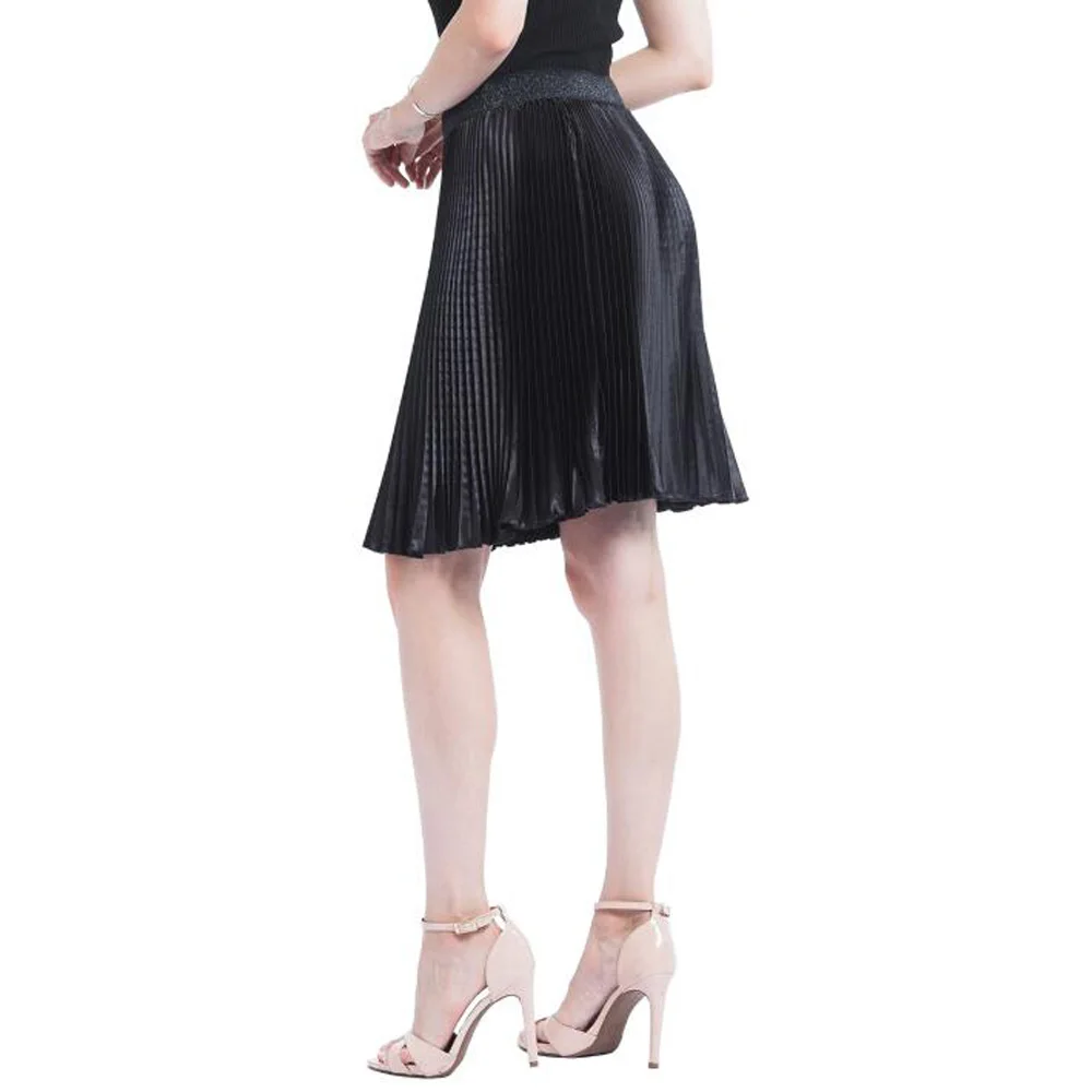 Блестящая металлическая юбка женская черная Золотая Серебряная Высокая талия до