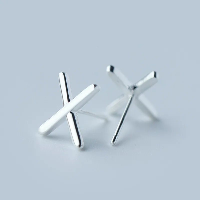 INZATT Tiny Letter X Shape Simple Real 925 Sterling Silver Stud Earrings Personnity Pin Tragus Piercing Small Fine Jewelry Gift