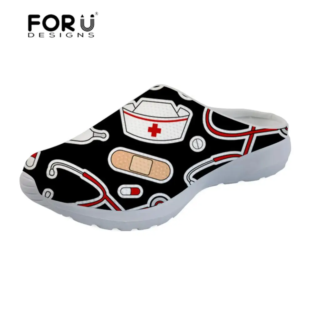 YQ1327CA FORUDESIGNS/Обувь для медсестры; женские босоножки с милым рисунком; Sandalias Mujer; тапочки; женская летняя обувь на плоской платформе - Цвет: YQ1327CA