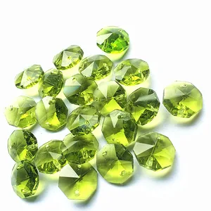 100 шт. оливкового цвета модные 14 мм хрустальные Восьмиугольные аксессуары для люстры в два отверстия (свободные кольца) Diy Стеклянная нить гирлянда бусины