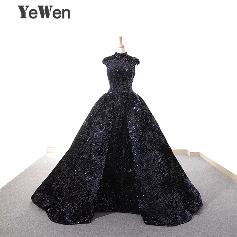 Robe De Soiree Новое Элегантное темно-синее вечернее платье с блестками 2020 длинное